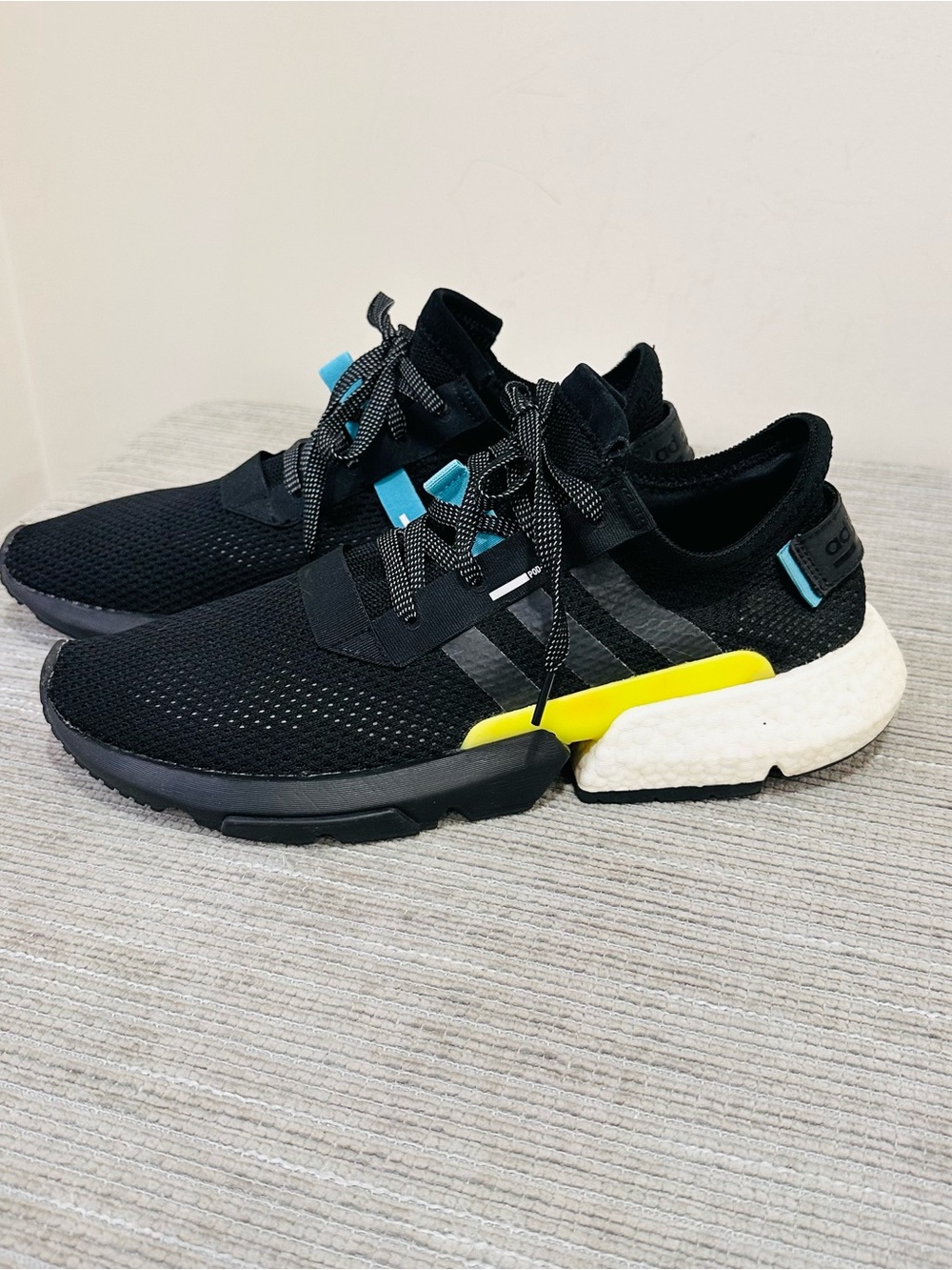 Adidas POD-S3.1 Boost Running Shoes Black Yellow AQ1059 Men gym sz 12